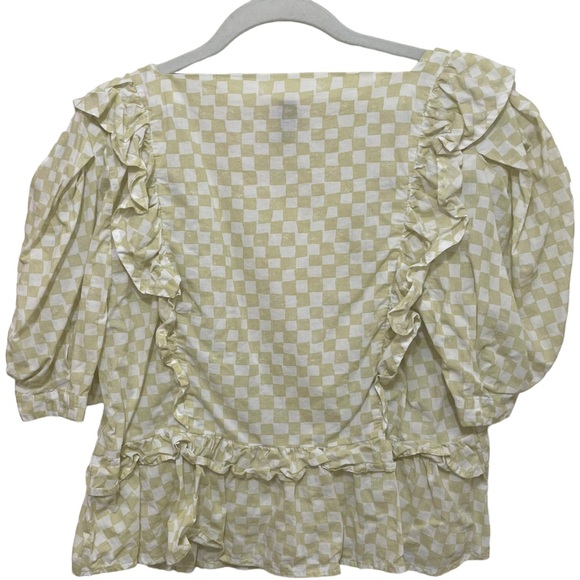 Super Cute Checkered Puff Sleeve Summer Top, Size M - Picture 4 of 6